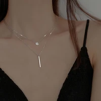 fashion new ins full zircon round long pendant double layer necklace female creative stacking clavicle chain wholesale