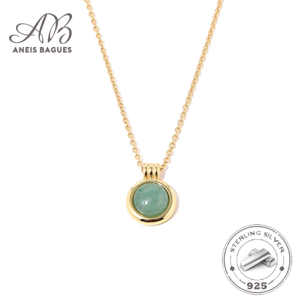 

Aneis Bagues Vintage 925 Sterling Silver With 18K Gold Plated Natural Dongling Stone Pendant Necklace For Women Fine Jewelry