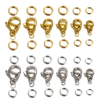 20pcs 9 15mm stainless steel gold plated lobster clasp jump rings for bracelet necklace chains diy jewelry making findings