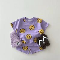 spring summer new cotton baby clothes set boys and girl cute smiley print tops shorts 2pcs kids children clothing suit