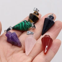 3pcs random natural stone pendant rose quartzamethyst cone pendant for jewelry making diy bracelet necklace accessory