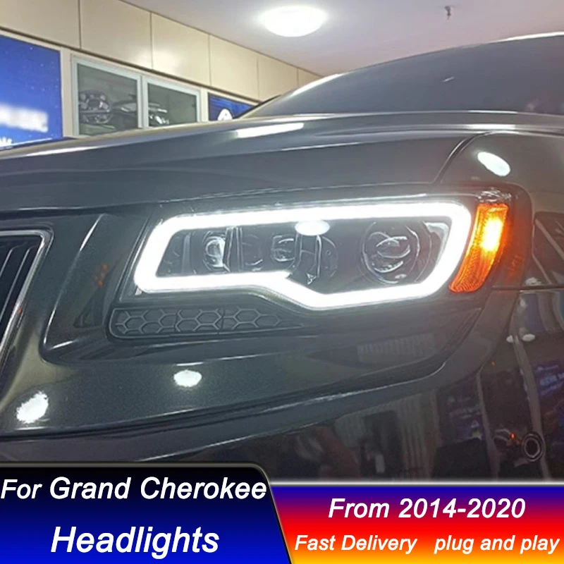 Автомобильные светодиодные фары для Jeep Grand Cherokee 2014-2020 новый стиль полностью DRL