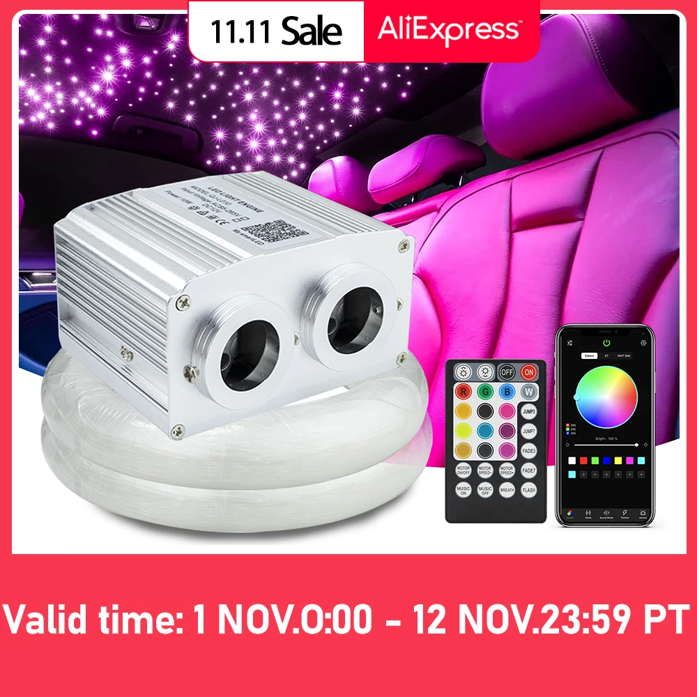 Скидка Двойная головка для автомобиля, 16 Вт, RGBW, звездное небо, управление музыкой, автомобильная крыша, звезда, оптоволоконная звезда, потолочный к...