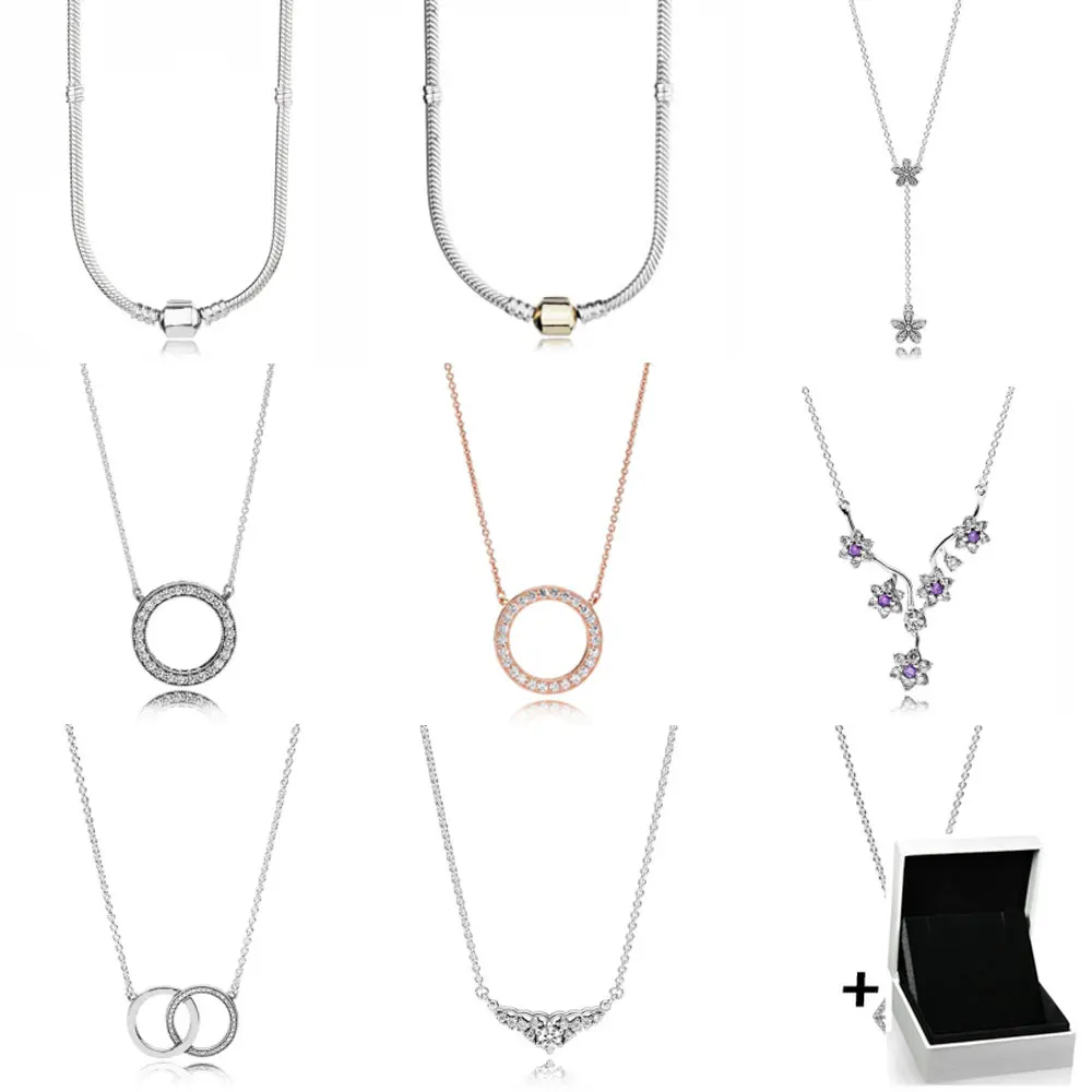 

New 100% 925 sterling silver round romantic style with transparent CZ simple necklace, suitable for women's jewelry gifts