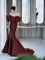tjvj womens elegant evening dress 2022 wedding night red fishtail fitness ball party show long satin dress