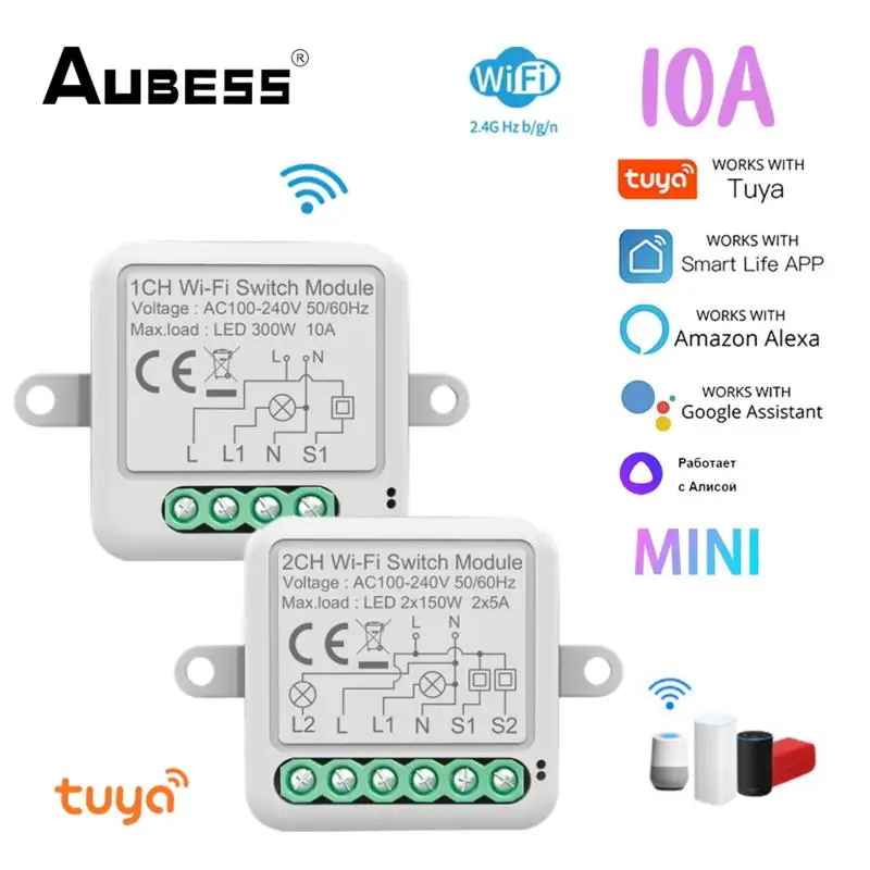 

Умный мини-выключатель Tuya, 10 А, Wi-Fi, голосовое управление
