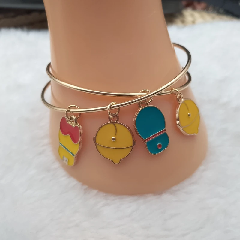 Эмалированный браслет с подвеской в виде мультяшного робота кота | Украшения и