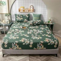 floral bed sheet with elastic no pillowcase 1pc bed linen cotton high quality 600tc fitted sheet singlequeenking size green