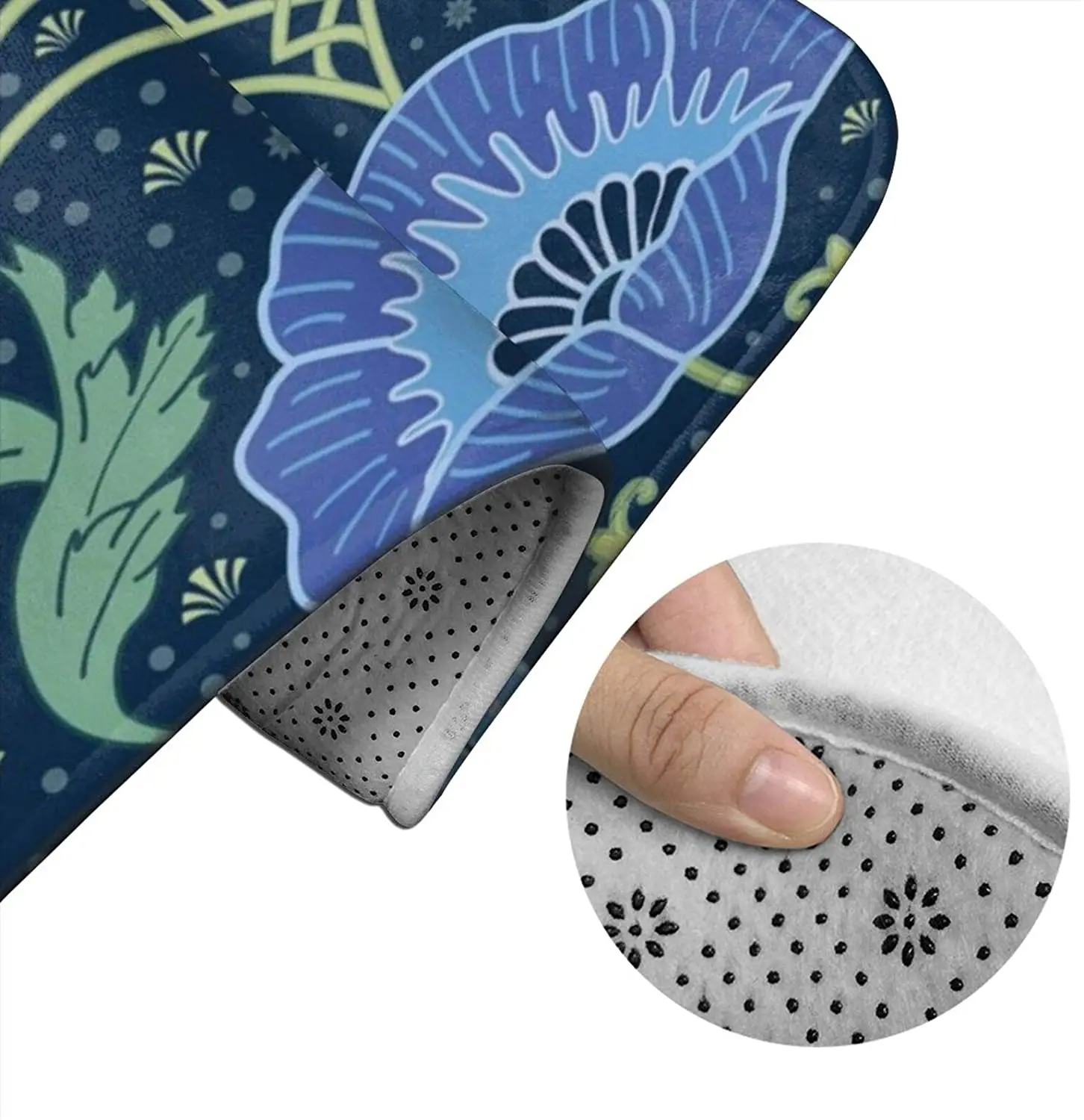

Art Nouveau Poppy Blue W Bathroom Mat Sets 3 Piece Set Rugs Memory Foam Mat Set Toilet Seat Cover Bath mat Lid Cover