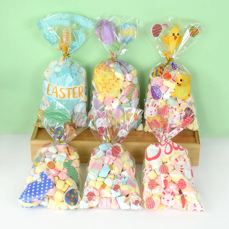 

50pcs Easter Candy Gifts Bags Happy Easter Rabbit Eggs Bunny Cookie Plastic Bag Baking Snack Packaging Party Home DIY Decoration
