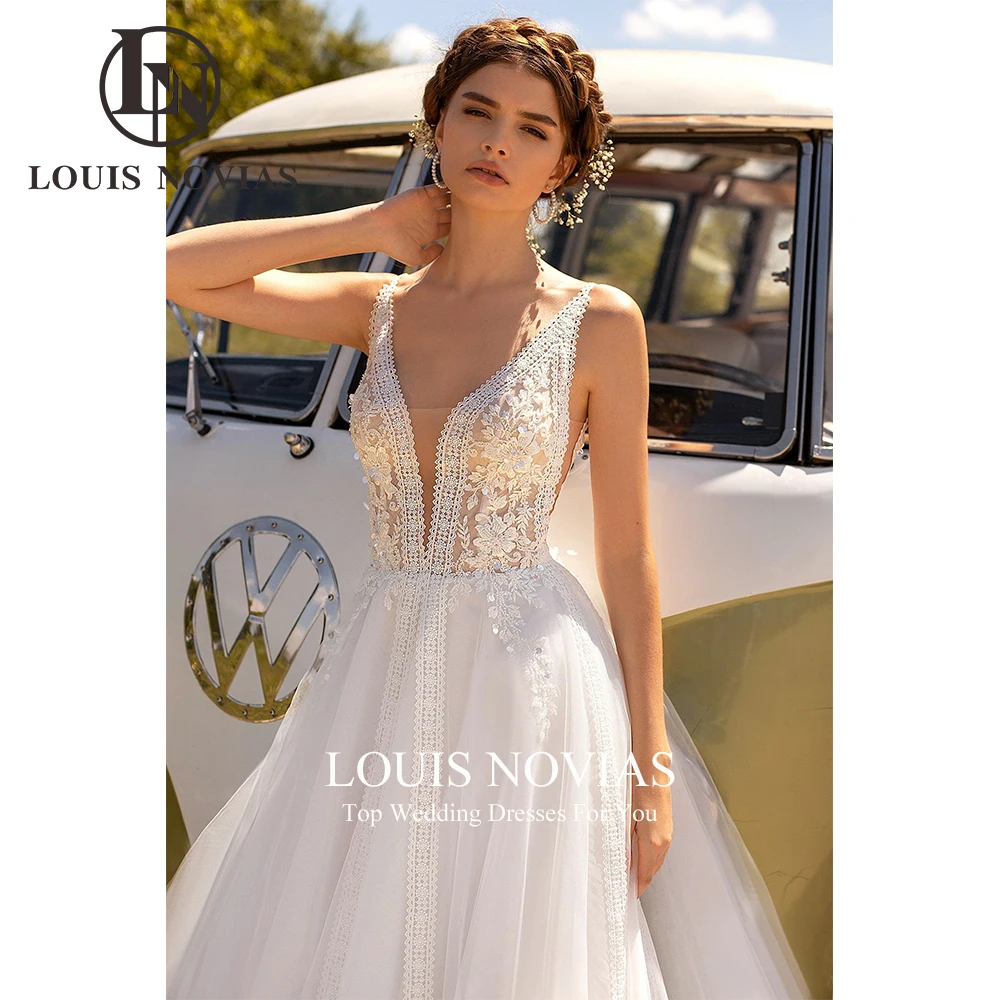 LOUIS NOVIAS BOHO свадебное платье сексуальное с глубоким v-образным вырезом на тонких