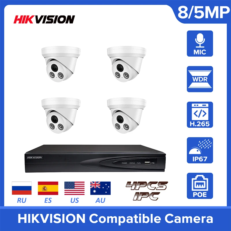 

Камера видеонаблюдения Hikvision, совместимая со встроенным микрофоном, 5 Мп, 4 канала