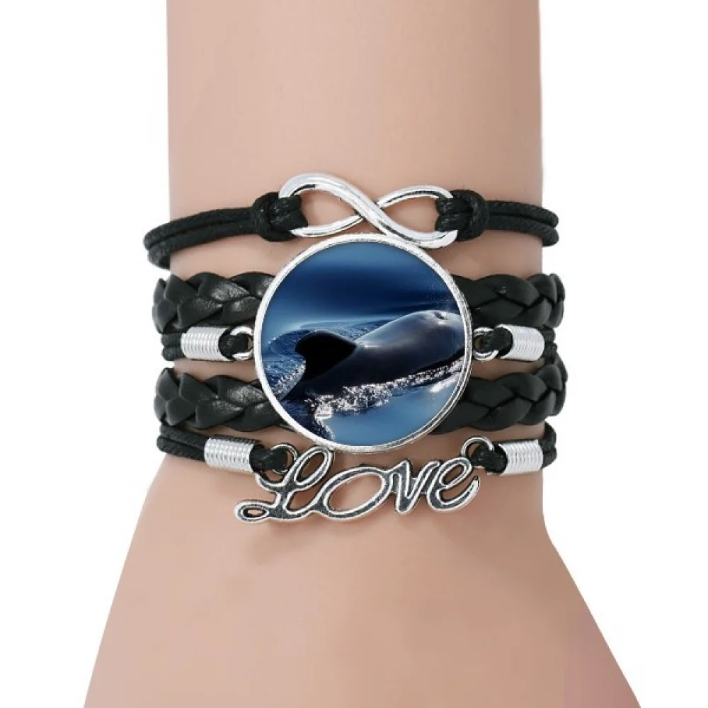 

Ocean Water Sea Whale Science Nature Picture Bracelet Love Accessory Twisted Leather Knitting Rope Wristband
