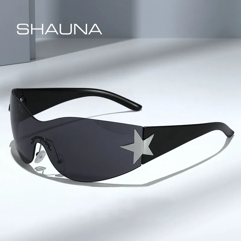 

SHAUNA Retro Punk One Piece Women Sports Sunglasses Brand Designer Rimless Goggles Shades UV400 Men Fashion Eyewear
