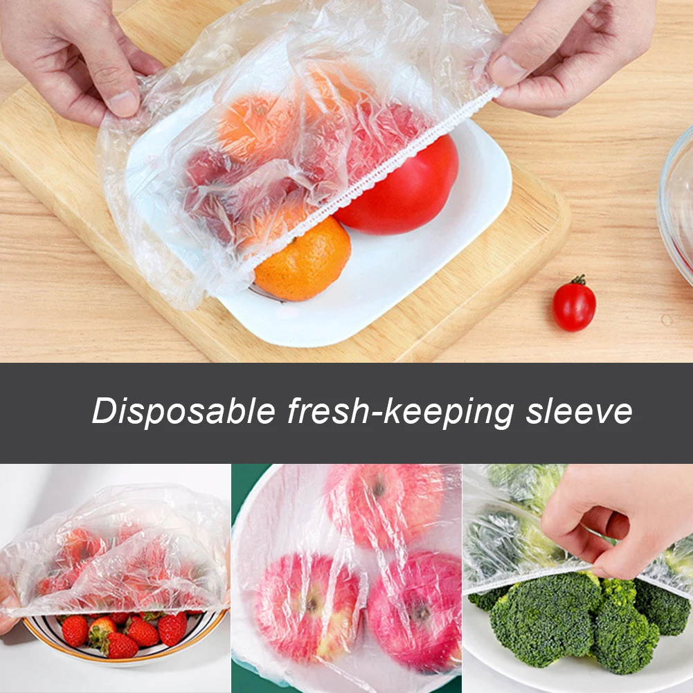 

50/100pcs Disposable Food Cover Plastic Wrap Elastic Food Lids For Fruit Bowls Cups Caps Storage Kitchen Fresh Keeping Saver Bag