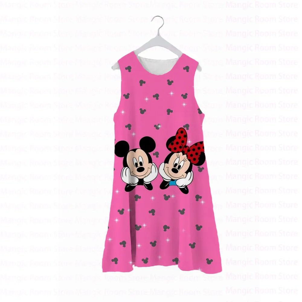 

Baby Girl Disney Mickey Cartoon Print Crew Neck Dress Clothes Kids Summer Princess Dress Kids Cozy Loungewear Set