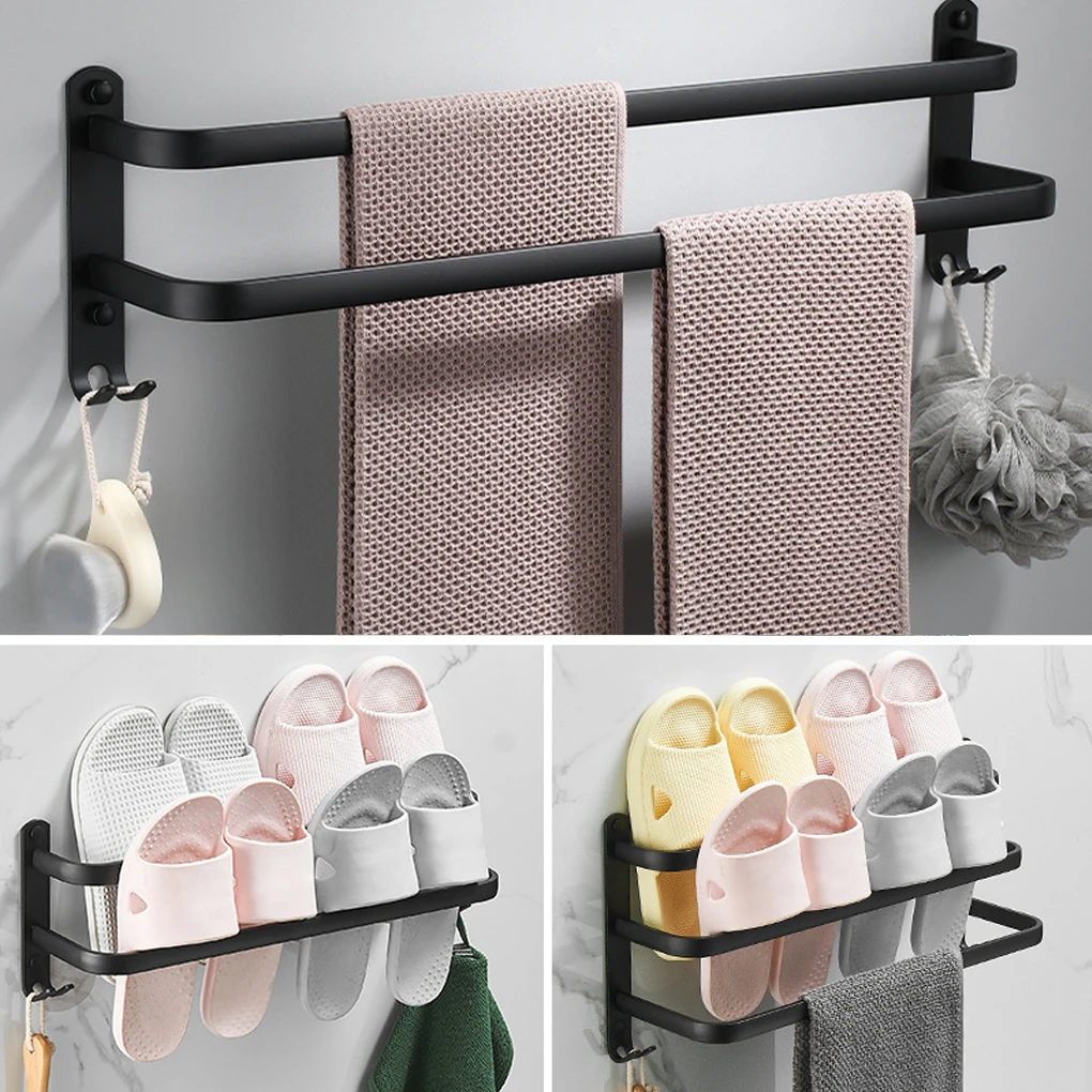 

Towel Holder Bathroom 30-50cm Cabinet Bar Rail Shelf Aluminum Space-saving Organizer with Hangers Double-layer 40CM