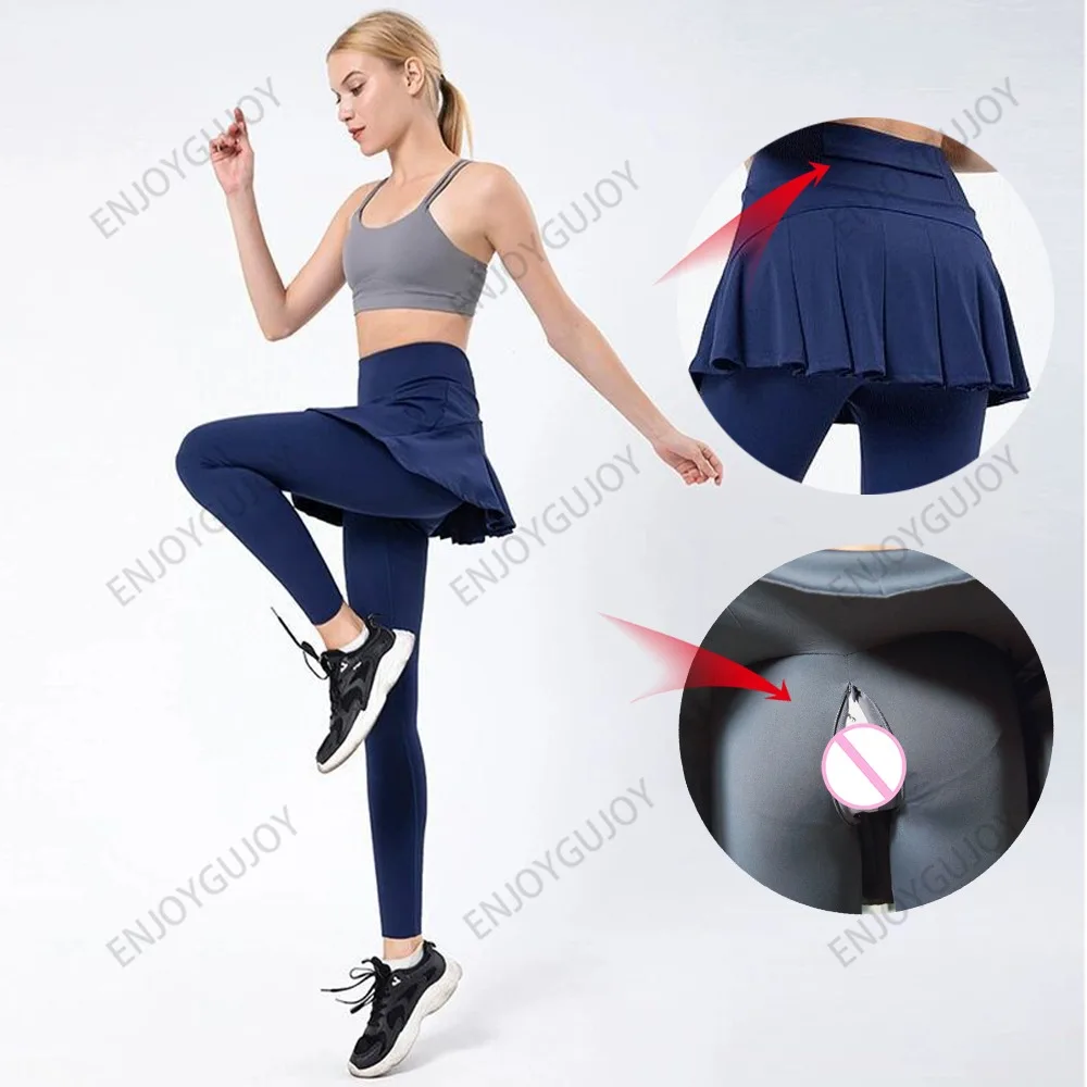

Invisible Open Crotch Pants Outdoor Sexclothes Women Secret Underwear Sports Pants Skort Hight Waist Yoga Leggings Pleated Skirt