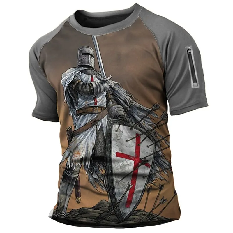 Templar Crusaders Pattern Men's T Shirt Fashion Knight Print Oversized Short Sleeve Tops Street Retro Harajuku Short Sleeve Tee