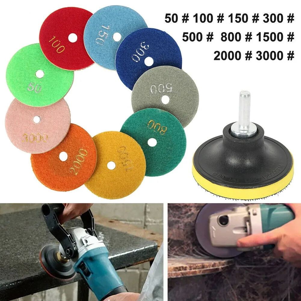 

New Pads Polishing 11pcs 3Inch Discs Grinder Tools 50-3000# 8*8cm Buffing Chamfering Marble Polisher Set Stick