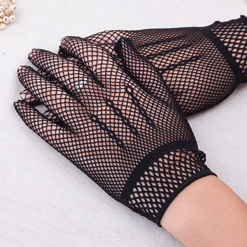 

Женские летние перчатки, перчатки для вождения с защитой от УФ-лучей, сетчатые перчатки, черные, белые, нейлоновые однотонные перчатки высокого качества
