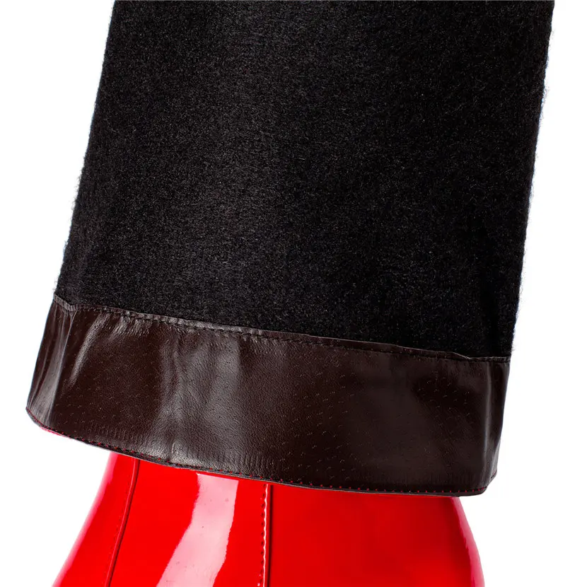 Big Size Women Knee High Boots Red Black Patent Leather Block Heels Party Office Lady Square Toe Autumn Winter Zipper Long Shoes