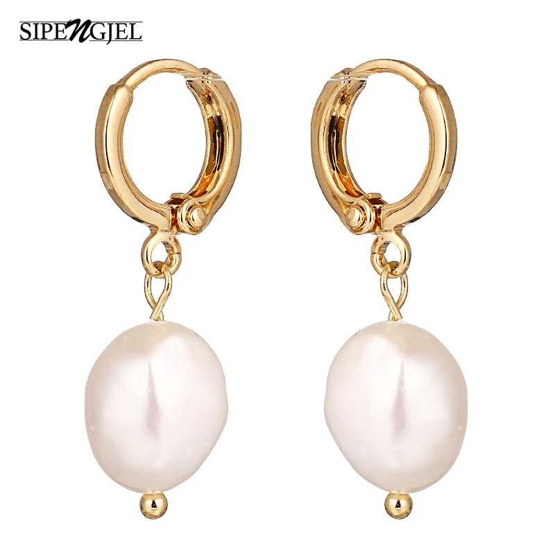 

SIPENGJEL Fashion Irregular Pearl Dangle Earrings For Women Korea Baroque Freshwater Pearls Hoop Earrings Drop Jewelry Gift