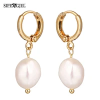 sipengjel fashion irregular pearl dangle earrings for women baroque freshwater pearls hoop earrings drop jewelry