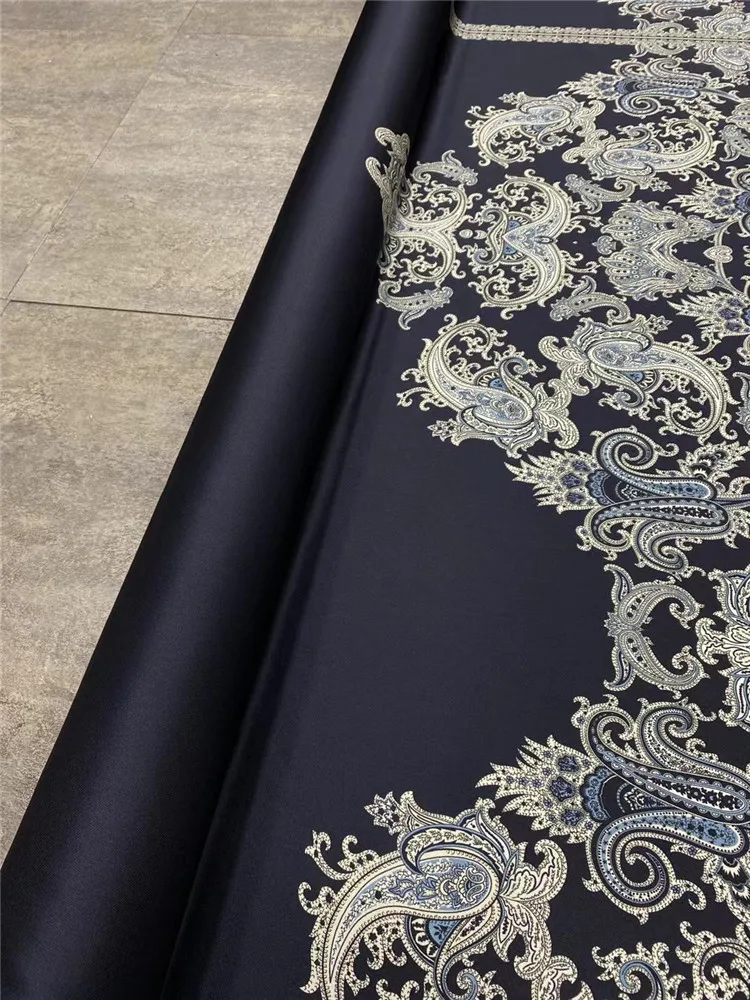 

Эластичная твиловая шелковая рубашка, темно-синяя Яркая модная рубашка из шелка тутового шелкопряда 1,4 метра, ткани с принтом позиционирования на метр
