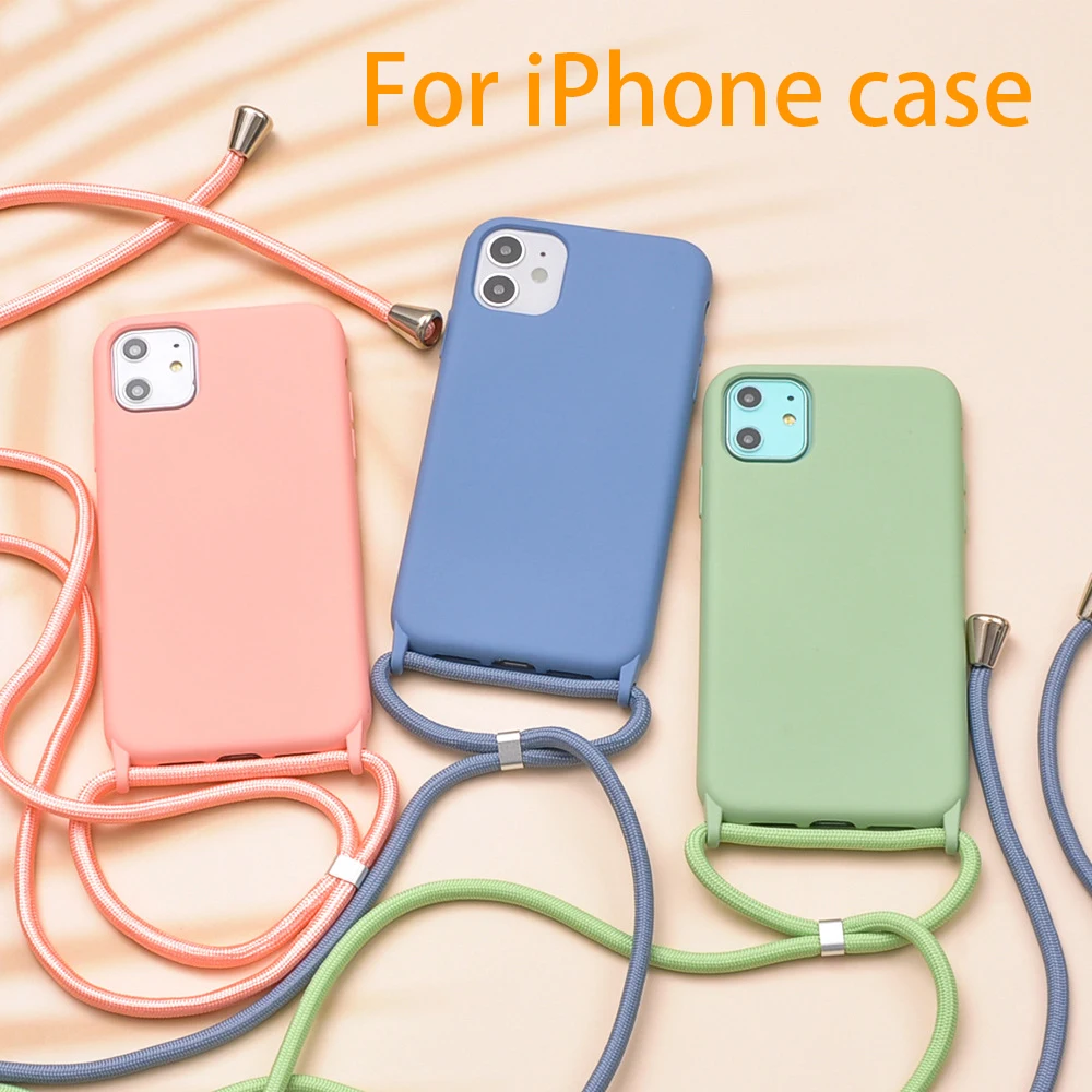 

Crossbody Lanyard phone Case For iphone 14 Pro Max 13 12 Mini 11 X XR XS Plus Neck Rope Necklace Strap Cord Silicone With Cover