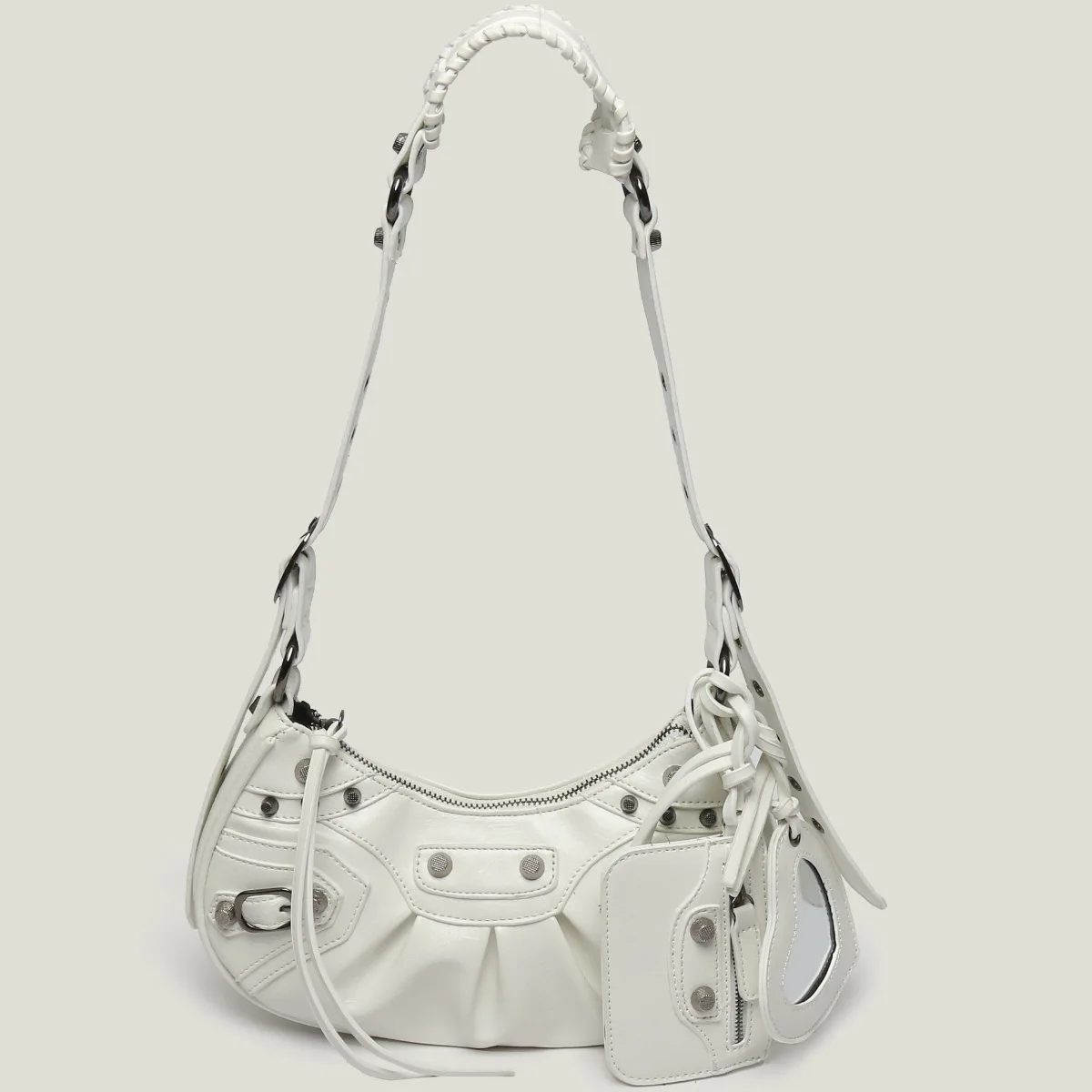 

Le Cagole Crocodile Bags Design Handbag Rivet Leather Half Crescent Saddle Shoulder Diagonal Strap Female Bag