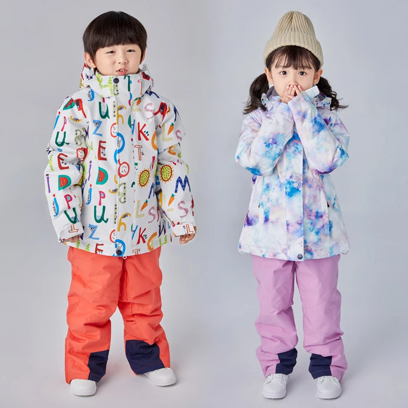Winter Mountain Boy Girls Snow Suits Warm Up Children Skiing Sets Waterproof Jacket Patns  Kids Snowboard Tracksuit Baby Clothes