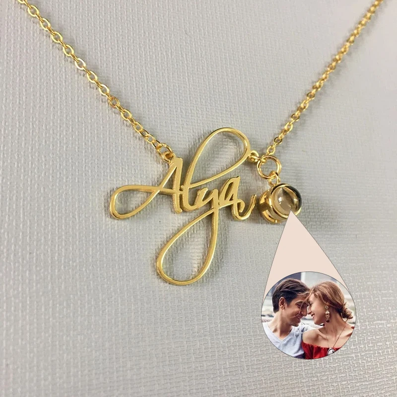 Personalized Projection Photo Necklace Custom Name Necklace Pet Chain Memorial Anniversary Gift Valentine's Gift for Women Gift