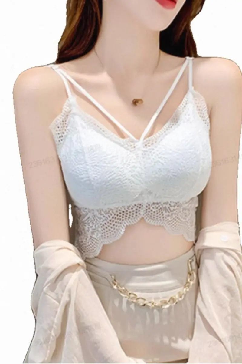 Lace Cami Beau Back Women Summer Inner wear Outer Wear Bra Integrated Base With Chest Pad Sleeveless T-shirt Top