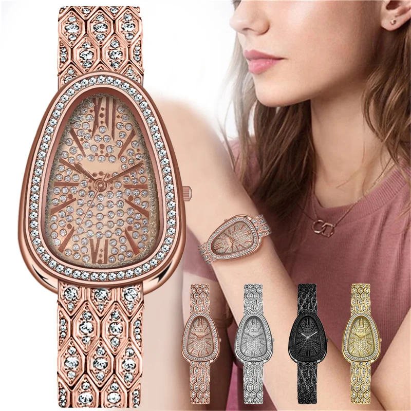 

Quartz Watch for Women Luxury Wristwatch Small Three Full Rhinestone Fashion Alloy Watchband Needle Display Women's Watch