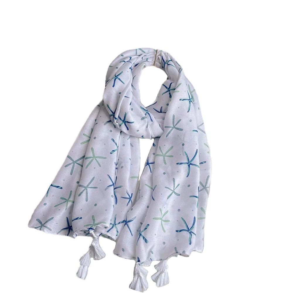 2022 Модный хлопковый шарф с принтом морской звезды и кисточками шали Женский