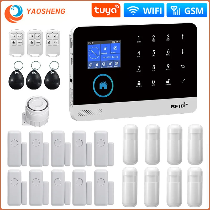 433MHz Wireless WIFI GSM Home Security Alarm System For Tuya Smart Life APP With Motion Sensor Compatible With Alexa & Google