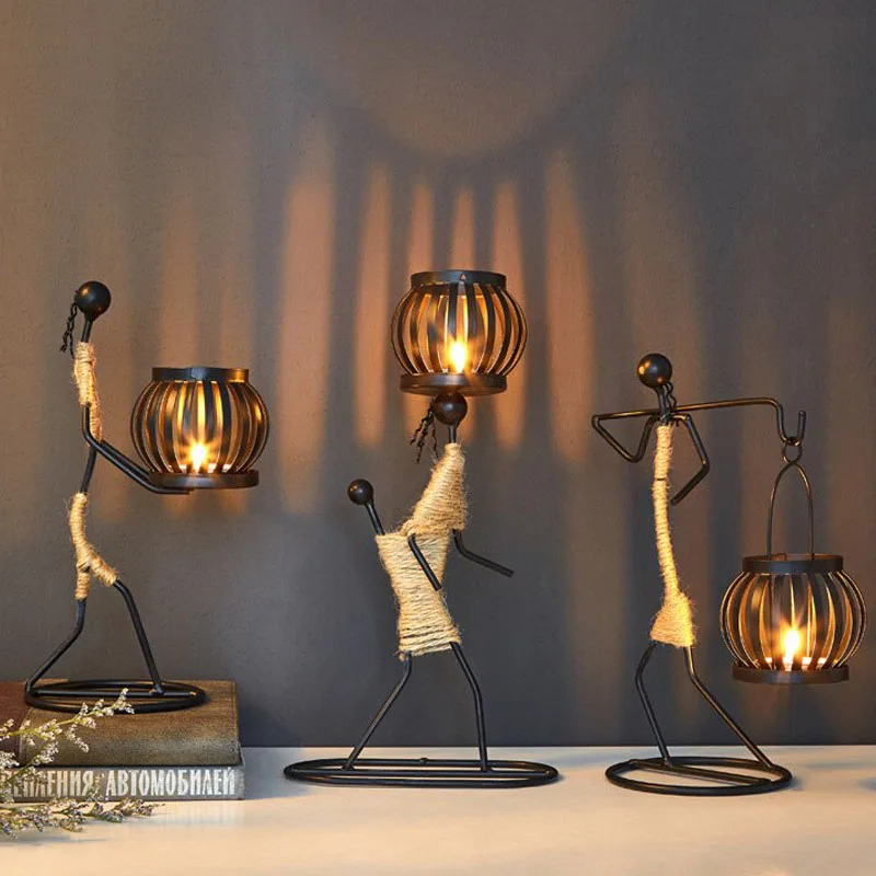 Strongwell Nordic Metal Doll Candlestick Handmade Art Crafts Figurines Abstract Character Candle Holder Home Decoration Gift | Дом и сад