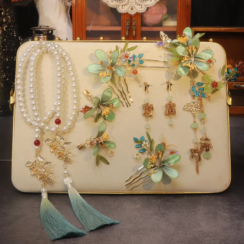 Заколка для волос NiuShuya в этническом стиле Классическая шпилька с зеленым цветком