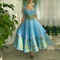 girl prom dresses blue spaghetti strap a line appliques flowers spring wedding party dress custom made 2022