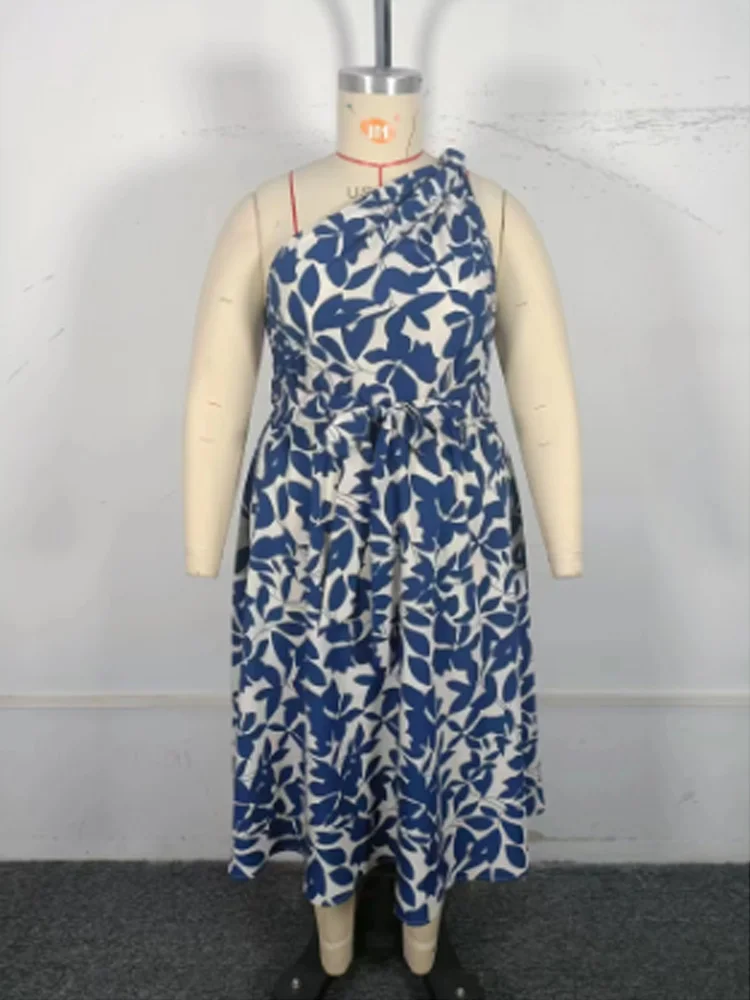 GIBSIE плюс размер праздничное платье с принтом на одно плечо и поясом женское