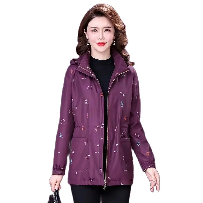 Lined Spring Windbreaker Women's 2023 New Middle-aged Women's Coat Jacket High-end Spring And Autumn Top Hooded Coats XL-5XL