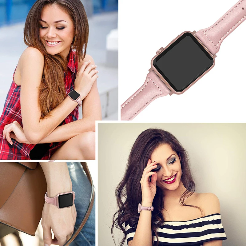 Slim Thin strap for apple watch band 45mm 41mm 44mm 40mm 42mm 38mm iwatch series 7 6/5/4/3/SE Genuine Leather bracelet Wristbelt