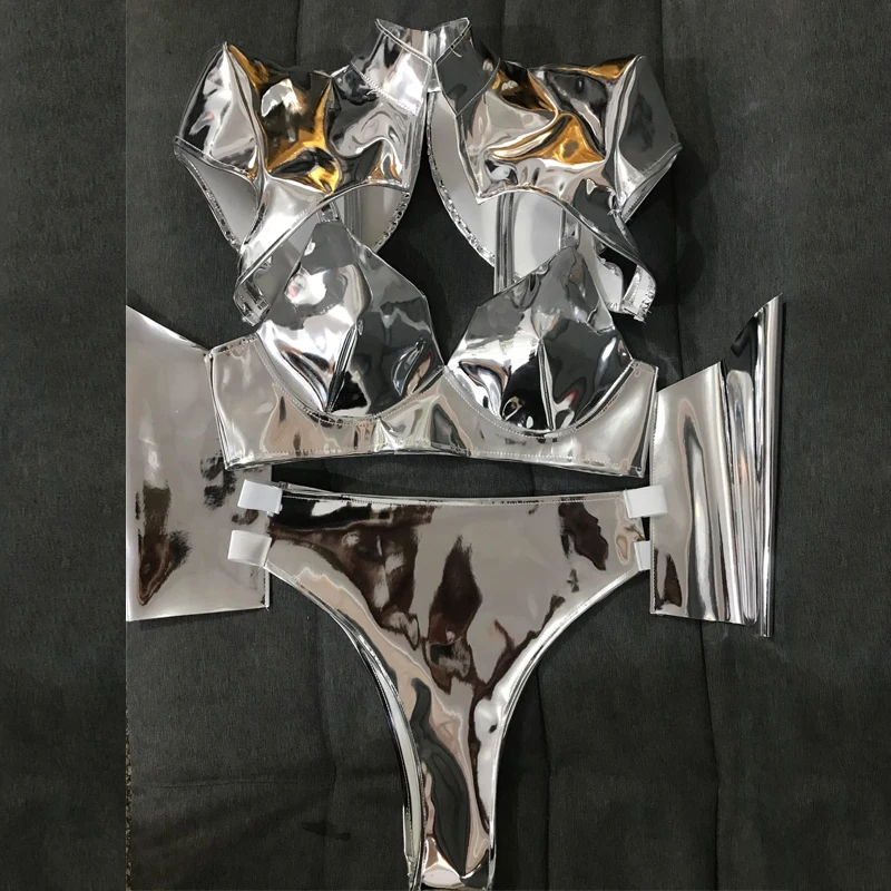 Женская одежда для лазерного джазового танца золотистая и серебристая Одежда