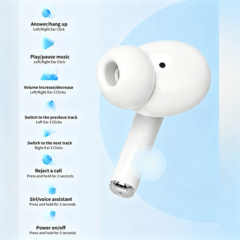 Фото Беспроводная Bluetooth-гарнитура Airs Pro, наушники TWS, Hi-Fi наушники, водонепроницаемые наушники с шумоподавлением, сенсорное управление для всех телефонов №2
