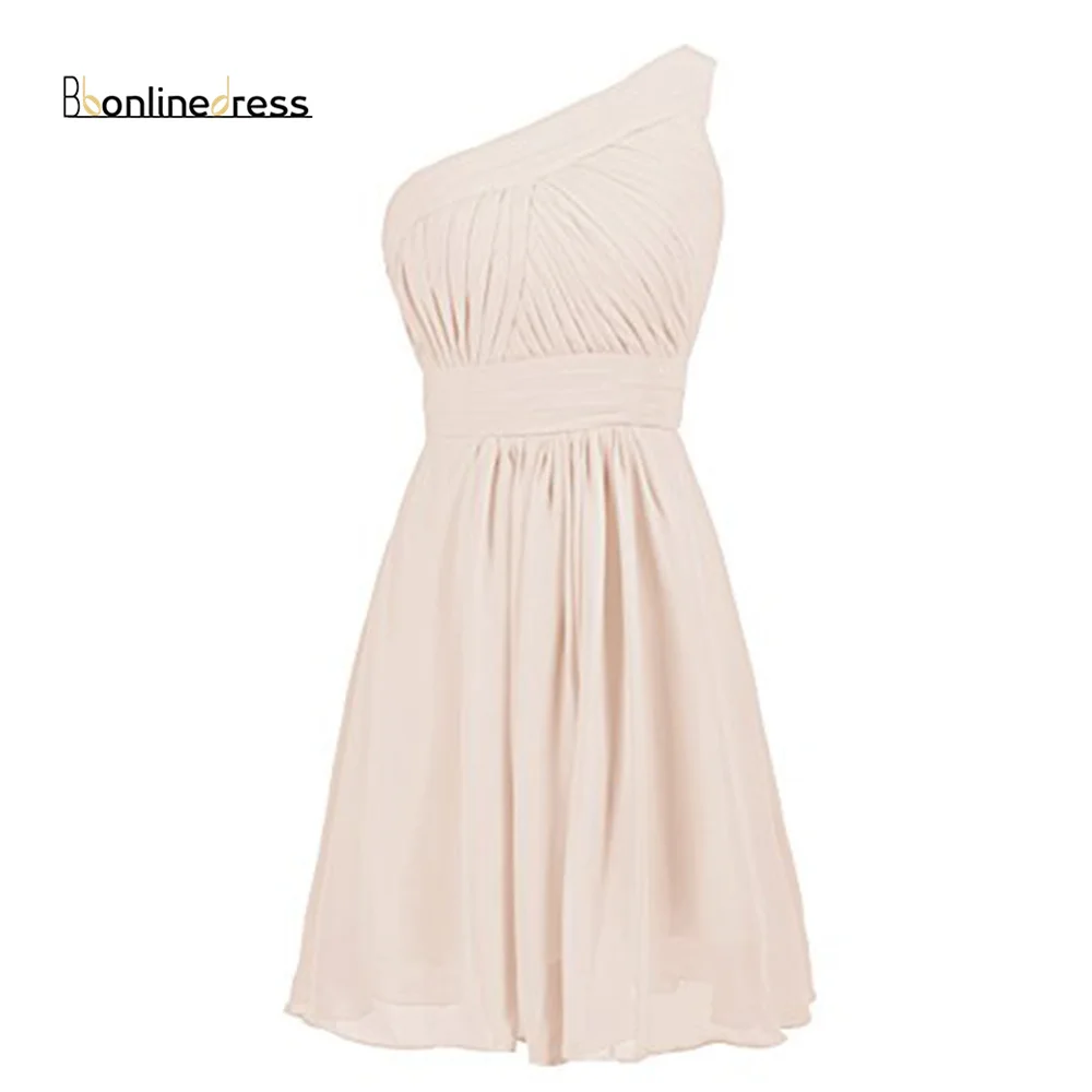 

Bbonlinedress Cheap One Shoulder Graduation robes Above Knee Pink Homecoming Dress Chiffon Pleat Cocktail Dresses Party Dress