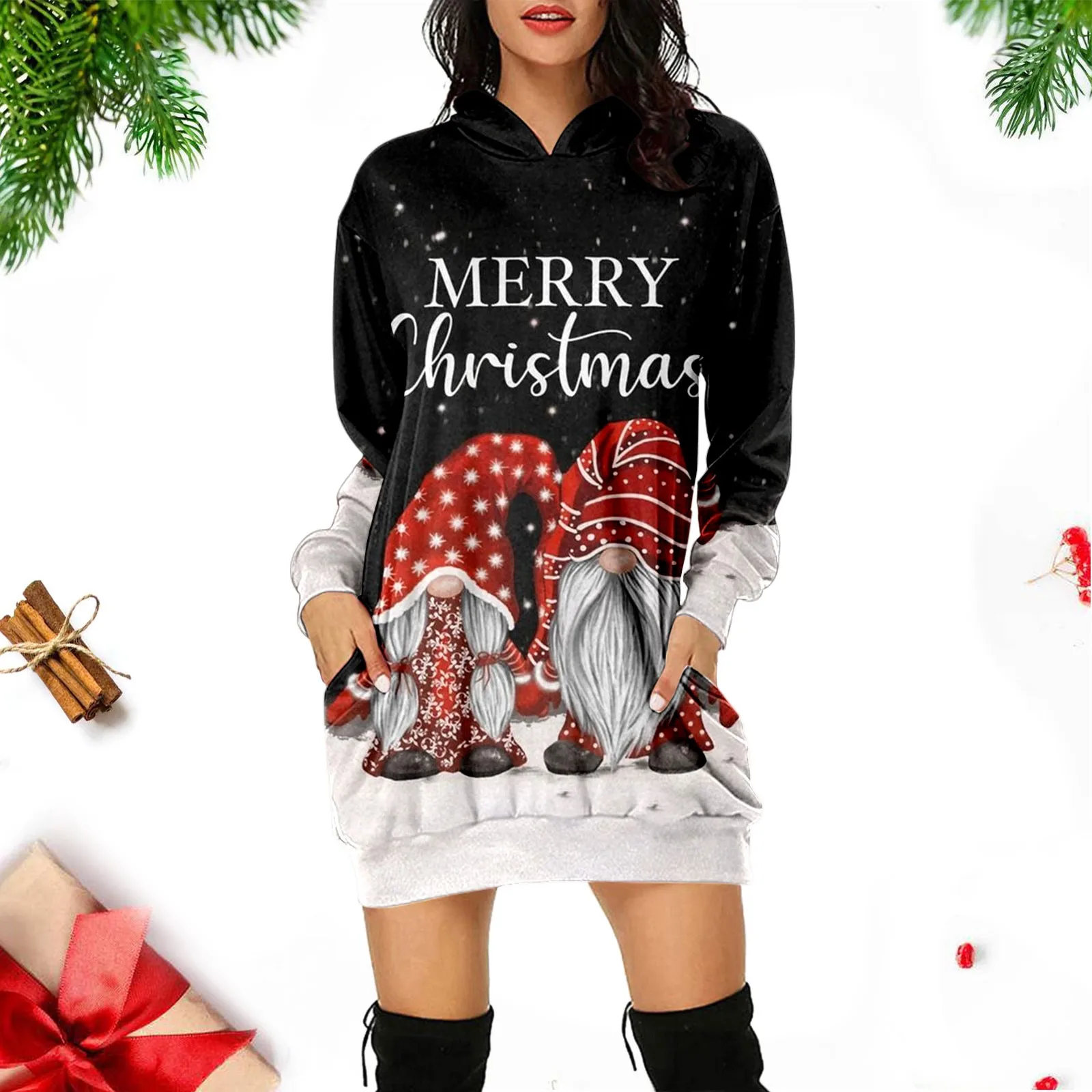 

Женское платье-толстовка с капюшоном и карманами, с длинным рукавом