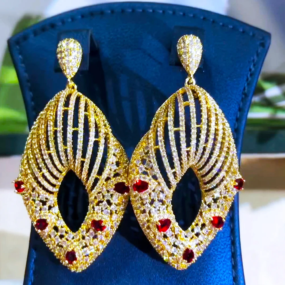 

Missvikki Dubai Luxury original Hollow Pendant Earrings for Women Bridal Wedding Delicate Full CZ boucle d'oreille femme 2022