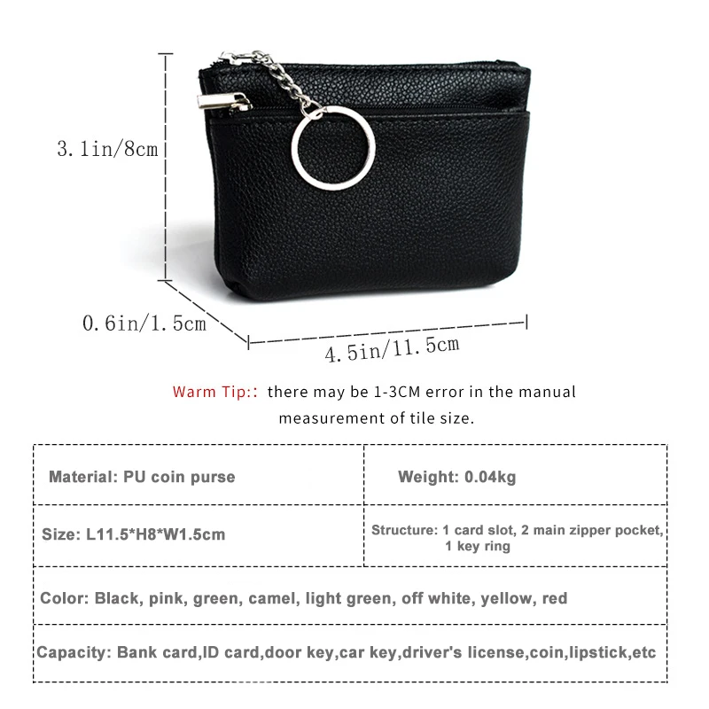 Brand New PU Leather Coin Purse Mini Change Purses Women's Wallets Card Holder Zipper Pouch Key Chain Pocket Kids Coin Pocket