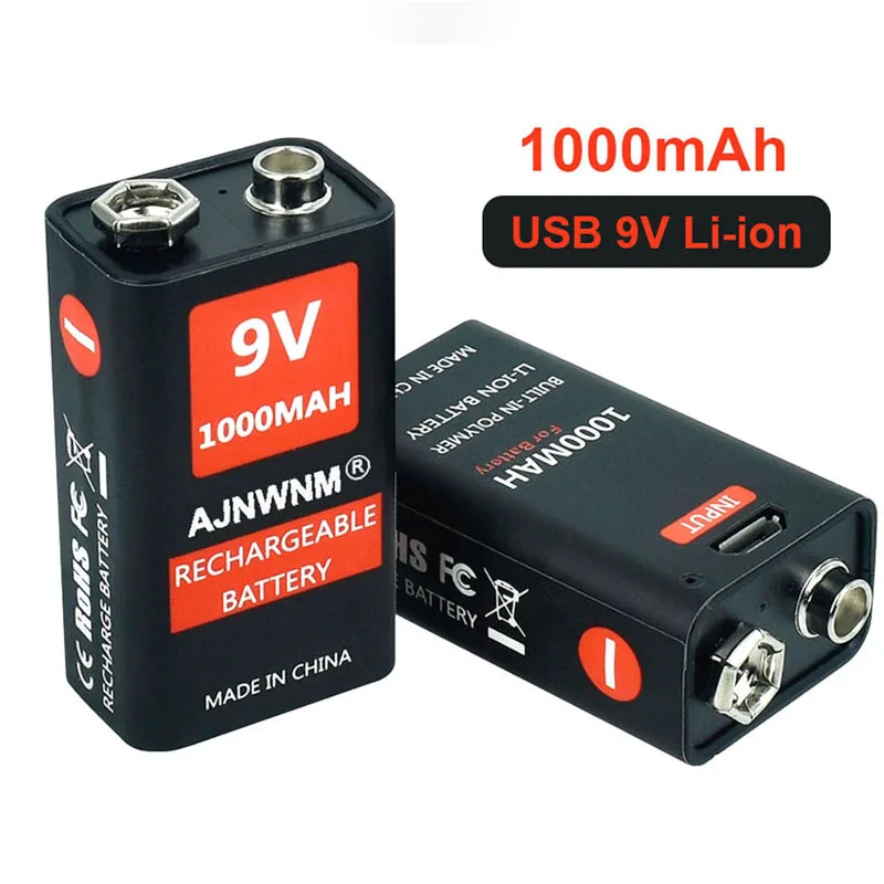 

100% Original 9V Rechargeable Battery 1000mAh 9v 6F22 Battery for remote control multimeter Smoke alarm metal detector